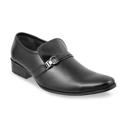 Mochi Men Black Solid Leather Formal Slip-Ons-image-81