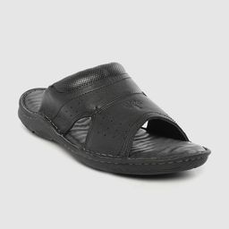 Woodland Men Black Solid Leather Comfort Sandals-image-33