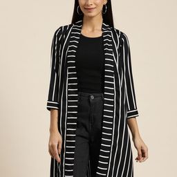 Qurvii Women Striped Longline Shrug-84