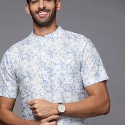 Indo Era Men Blue & White Dyed Cotton Kurta-image-55