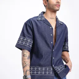 glitchez Elevated Edge Embroidered Denim Shacket-image-42