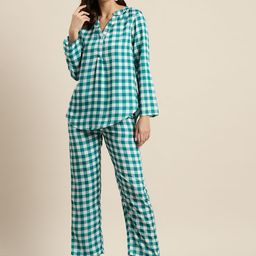 Qurvii Checked Crepe Shirt with Trousers-image-72