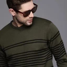 WROGN Men Olive Green Colourblocked Pullover-image-98