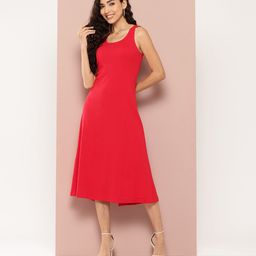 Qurvii Rib A-Line Midi Back Slit Dress-image-25