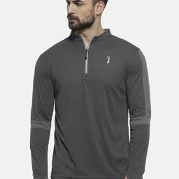 Campus Sutra Men Charcoal Grey Striped Mandarin Collar T-shirt-image-12