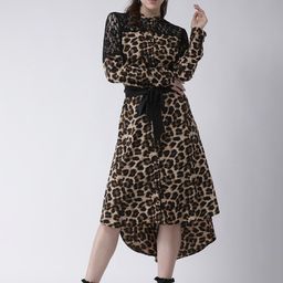 KASSUALLY Women Brown & Black Animal Printed Fit and Flare Dress-6