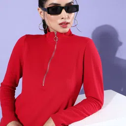 Tokyo Talkies Red Solid Regular Top-image-24
