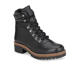 Delize Women Black Solid Leather High-Top Flat Boots-image-59