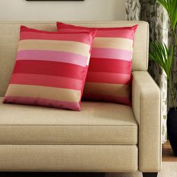 SWAYAM Set of 2 Pink & Cream-Coloured Striped 24" x 24" Square Cushion Covers-5