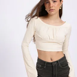 glitchez Powerful Ruching Bell Sleeves Crop Fitted Top-image-19