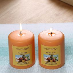 HOSLEY Set of 2 Orange Tropical Mist Fragranced  Wax Pillar Candles-19