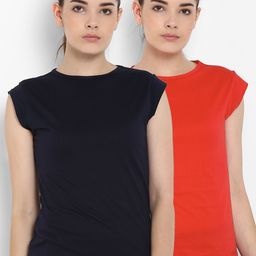 appulse Women Pack of 2 Red & Navy Blue Solid Round Neck T-shirt-image-100
