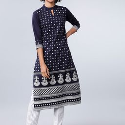 Vishudh Women Navy Blue Printed A-Line Kurta-image-92