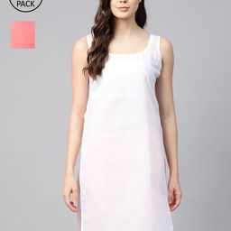 ADA Women White and Carrot Pink Pack of 2 Cotton Solid Handloom Slips-image-16