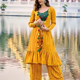 Mitera Embroidered Crop  Top & Palazzo With Shrug-24