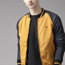 Roadster Men Mustard Yellow & Navy Blue Solid Varsity Jacket-picture-29