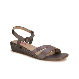 Bata Grey Textured PU Wedge Sandals With Buckles-23