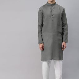 MAG Men Grey Solid Regular Kurta with Pyjamas-7