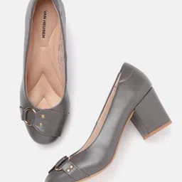 Van Heusen Block Heel Metallic Detail Pumps-12