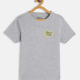 METRO KIDS COMPANY Boys Grey Melange Solid T-shirt with Printed Detail-image-90