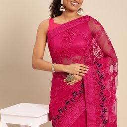 HERE&NOW Ethnic Motifs Embroidered Net Saree-picture-33