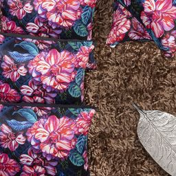 HOUZZCODE Blue & Pink Set of 5 Floral Square Cushion Covers-42