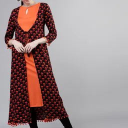 Vishudh Women Orange & Black Printed Layered A-Line Kurta-picture-14