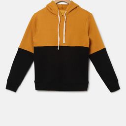 Instafab Boys Mustard Yellow Colourblocked Hooded Sweatshirt-image-43