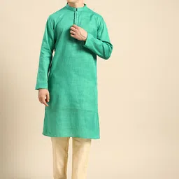 Anouk Men Green & Cream Kurta Set-image-39