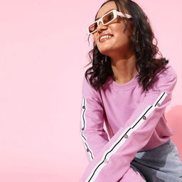 DressBerry Women Lavender Solid Drop-Shoulder Sleeves Sweatshirt-image-84