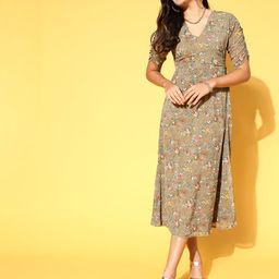plusS Women Brown Floral Volume Play Dress-image-122