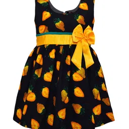 Wish Karo Girls Black & Yellow Quirky Printed Fit and Flare Dress-picture-12