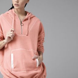 Roadster Women Pink Solid Hooded Fleece Sweatshirt-picture-49