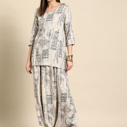 Anouk Ethnic Motifs Foil Printed Fusion Kurti With Dhoti Pants-picture-5