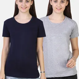 Fleximaa Women Black & Grey Melange 2 T-shirt-29