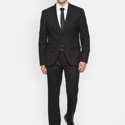 V Dot Men Black Checked Skinny-Fit Single-Breasted Formal Suit-image-93