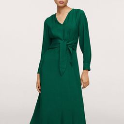 MANGO Women Green Solid Belted A-Line Midi Dress-image-43