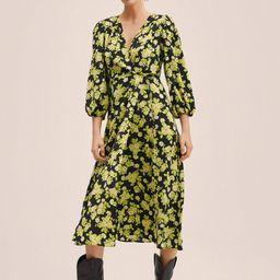 MANGO Women Black & Green Floral Printed Wrap Midi Dress-15