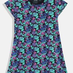 Eteenz Girls Floral Printed Cap Sleeves Pure Cotton A-Line Dress-picture-49