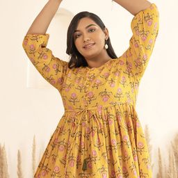 Janasya Plus Size Cotton Floral Fit & Flare Top-image-57