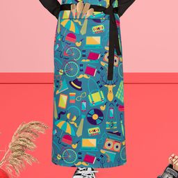ArtzFolio Black & Blue Printed Cotton Waist Apron-image-35
