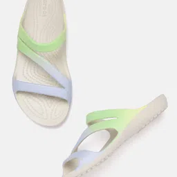 Crocs Women Blue & Green Colourblocked Open Toe Flats-image-27