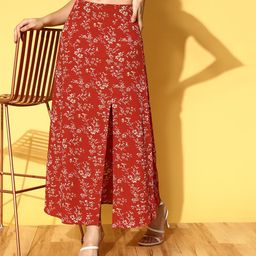 Berrylush Gorgeous Red Floral Peekaboo Bottom Skirt-49