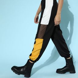SASSAFRAS Women Black & Mustard Colourblocked Scuba Joggers-picture-54