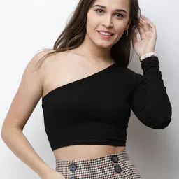 Cation Black Fitted Pure Cotton Top-image-91