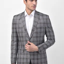 LUXURAZI Men Grey Checked Single-Breasted Formal Blazer-image-71