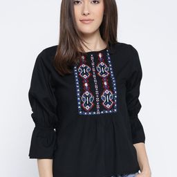 Vaak Women Black Embroidered Detail Top-image-41