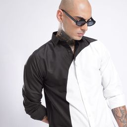glitchez Edgy Cool Monochrome Colourblocked Shirt-image-54
