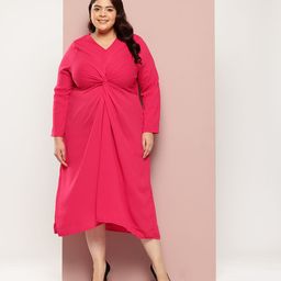 Sztori Plus Size Twisted Fit & Flare Midi Dress-image-80