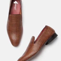 GABICCI Men Tan Textured Leather Loafers-20